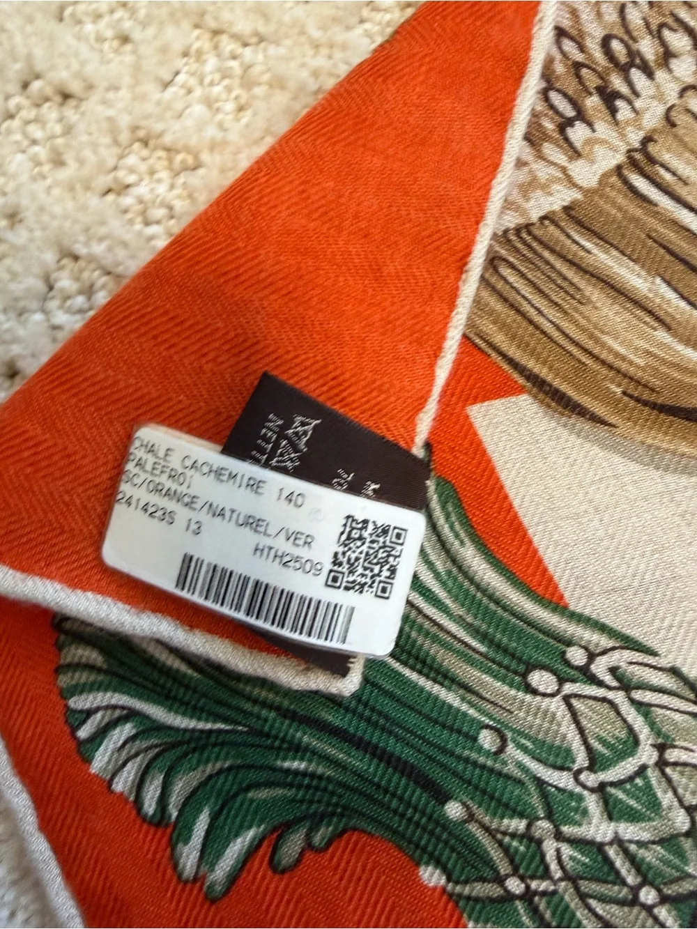 Hermes Red, Cream, Brown Equestrian Silk Scarf